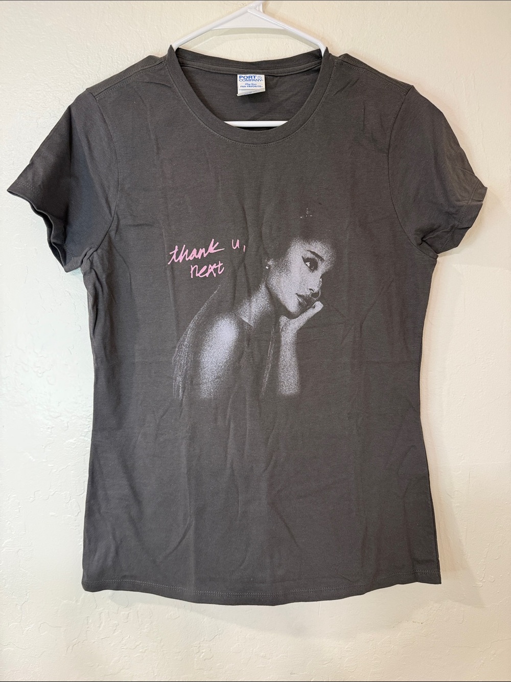 Ariana Grande “Thank u, next” Graphic Tee gray with Pink Script